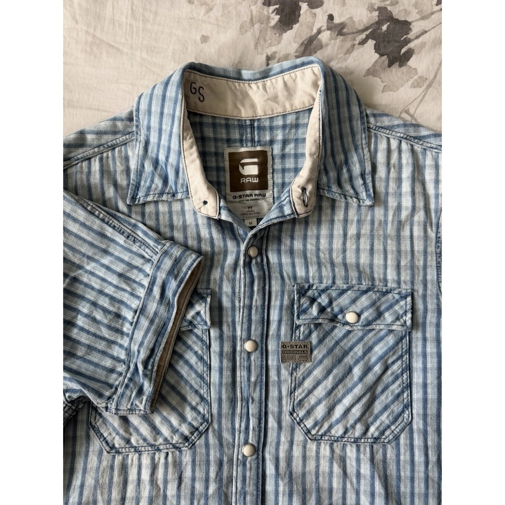 G-Star Raw Denim Shirt Snap Buttons Check Pattern Rudder Toulon 100% Cotton